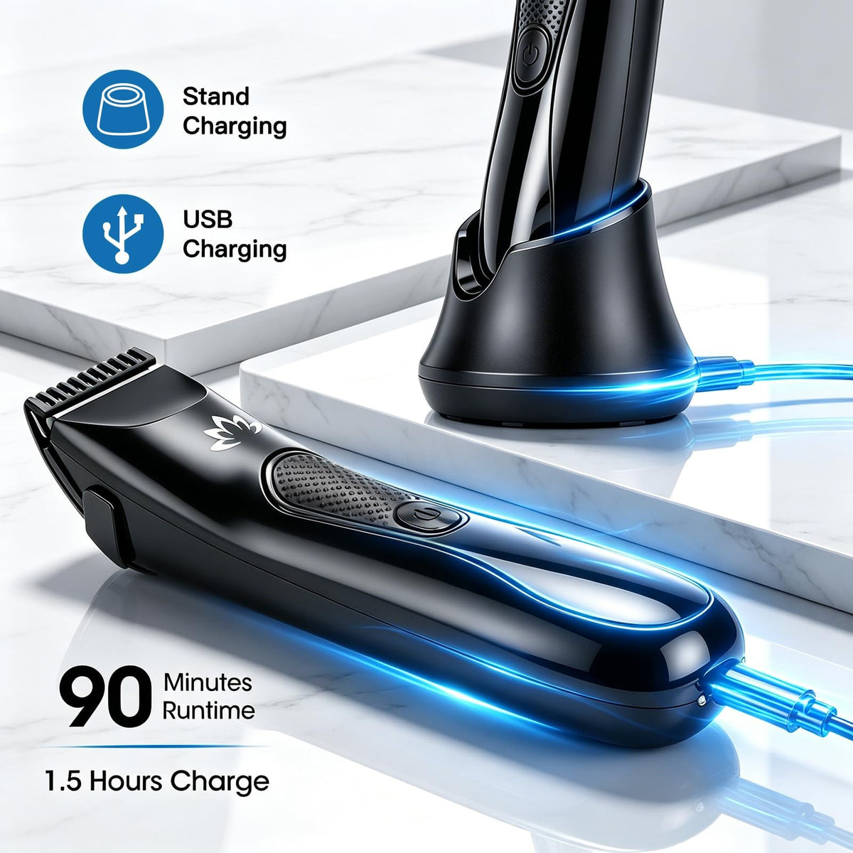 Men's Body Groomer & Ball Trimmer - Waterproof Electric Razor with LED Light