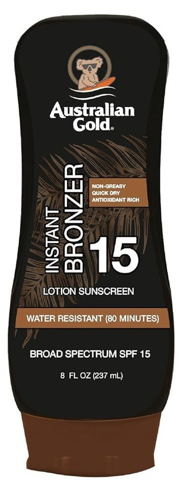 Australian Gold SPF 15 Instant Bronzer Sunscreen Lotion Water Resistant 80 Min