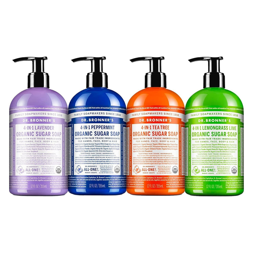 Organic Sugar Soap Variety Pack - Nourishing Hand & Body Wash (4 Pack)