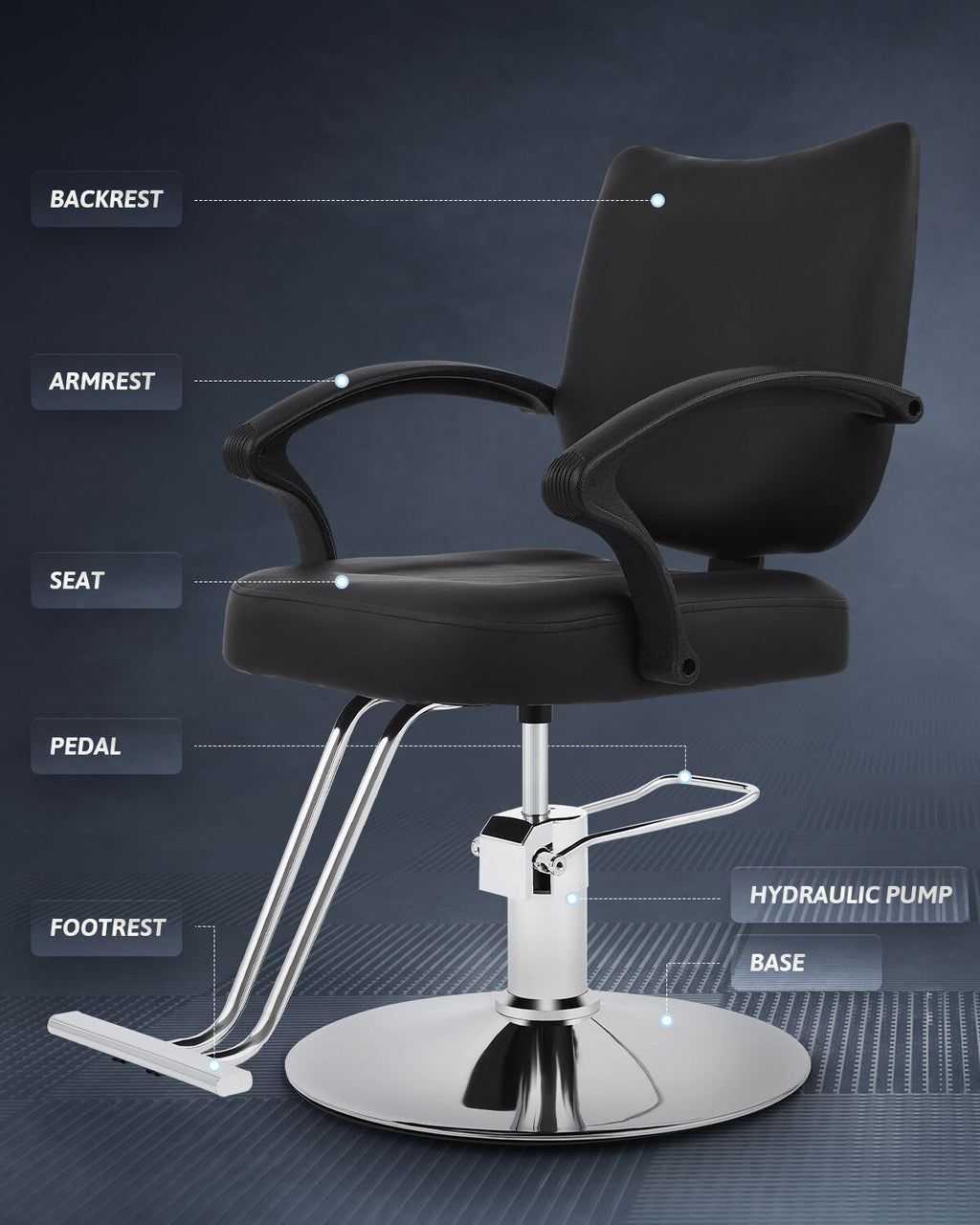Hydraulic Barber Chair Salon Styling Chair with 150kg Capacity Black