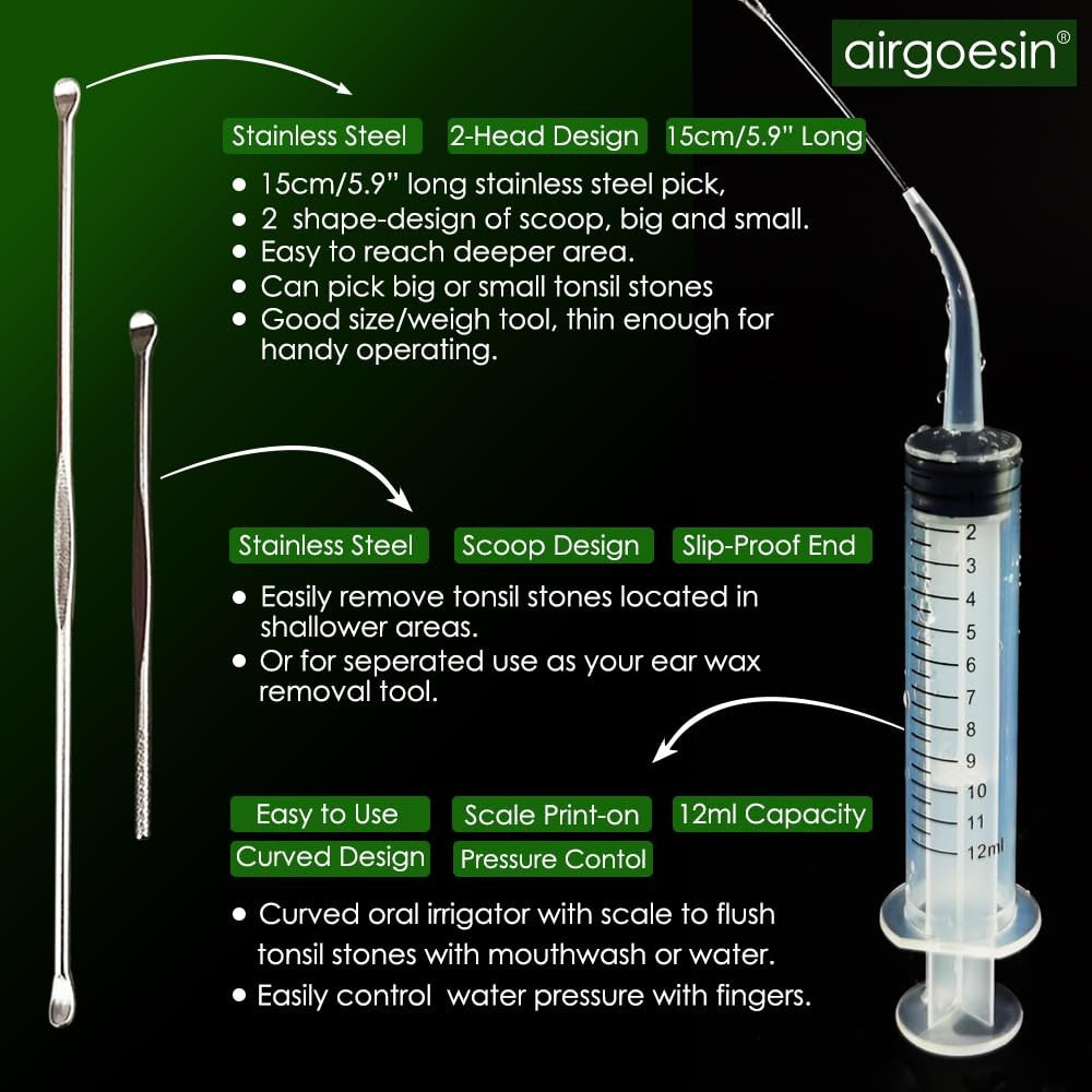 Tonsil Stone Remover Kit with Lighted Tips - Oral Irrigator for Bad Breath