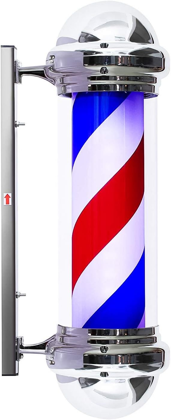 Rotating LED Barber Pole Sign with Metal Frame for Hair Salons - Multiple Colors