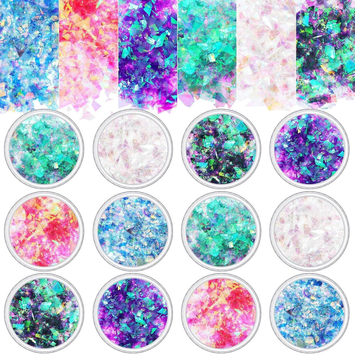 18 Boxes Iridescent Chunky Glitter Flakes for Nails & Makeup - Holographic Sequin Set
