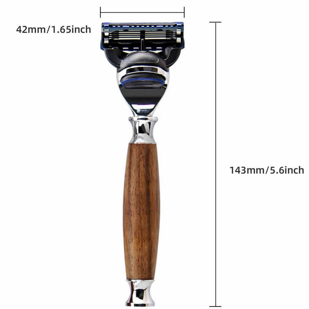 Wood Handle Safety Razor for Gillette Fusion 5 Blades - Men’s Gift