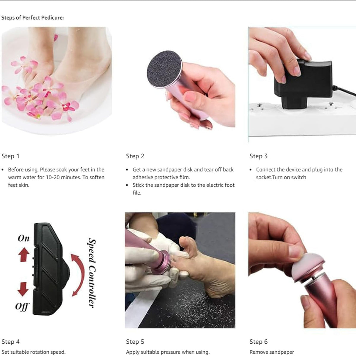 Electric Foot File Callus Remover with 60 Sandpaper Discs - Adjustable Speed Pedicure Tool