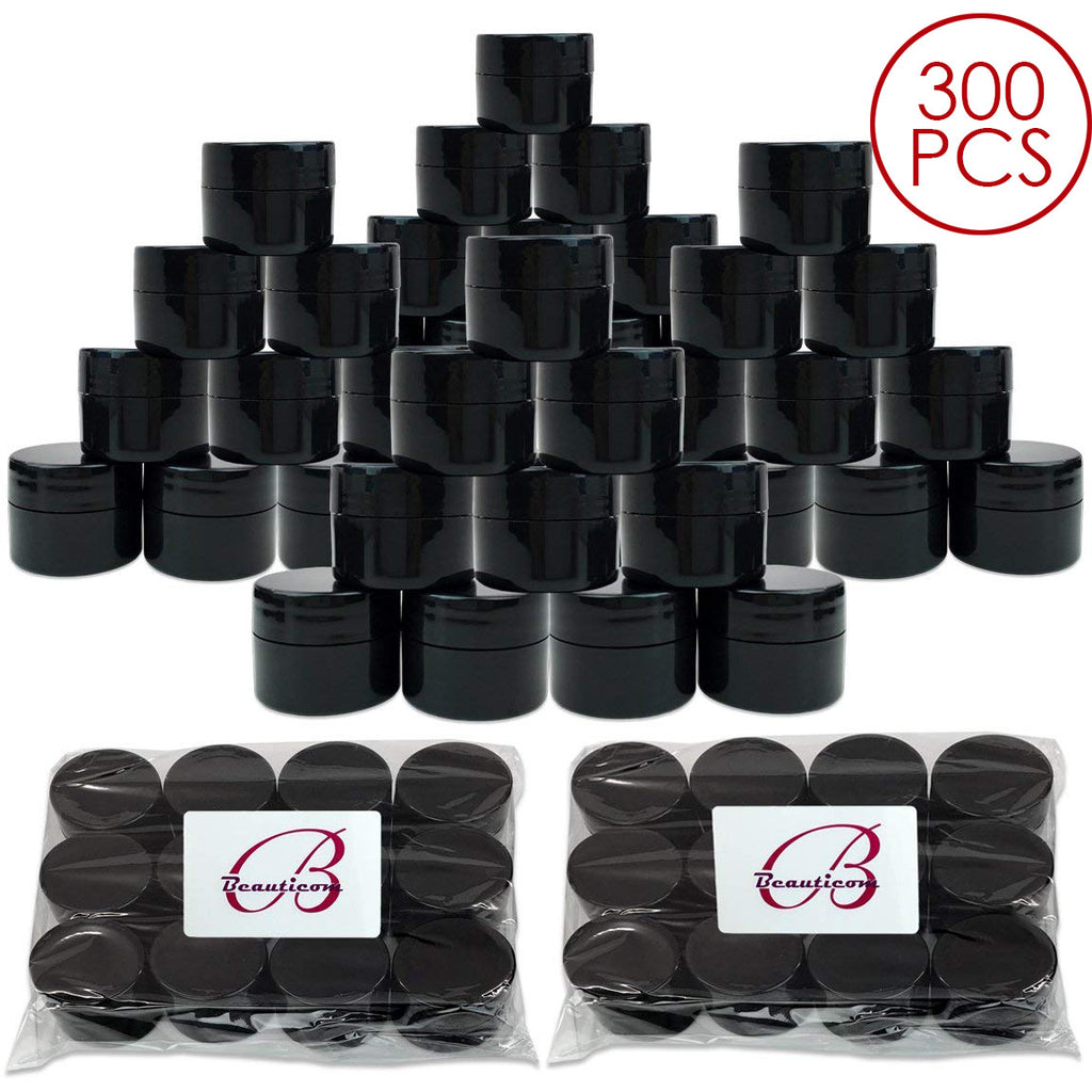 300 Pcs 7G/7ML Cosmetic Sample Jars with Lids - BPA Free Black Containers
