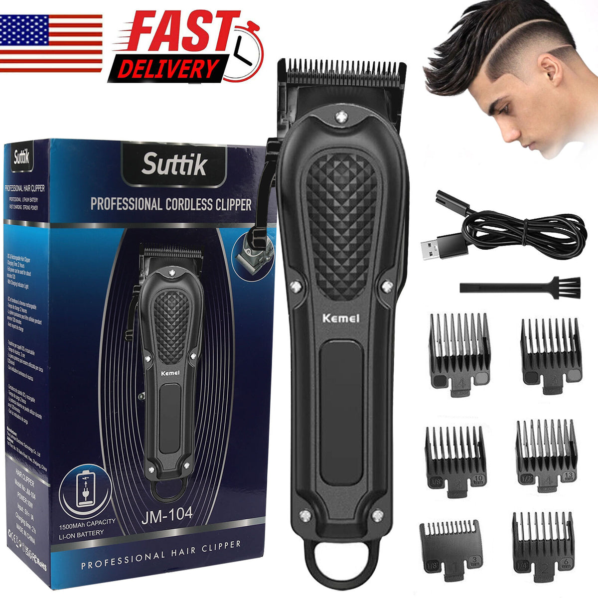 Cordless Hair Clipper and Beard Trimmer Set with Adjustable Guide Combs