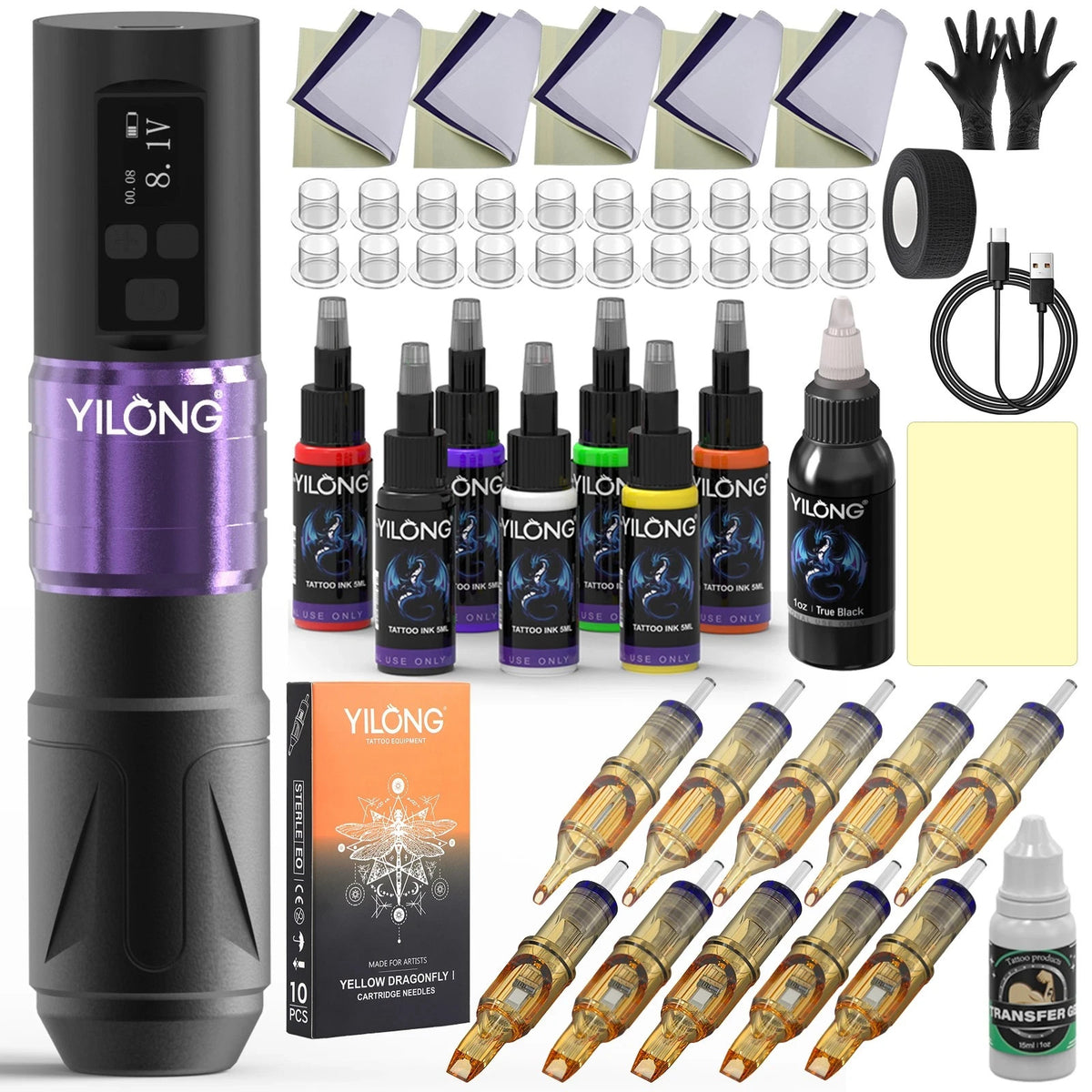 Wireless Tattoo Pen Machine Kit with Ink, Needles & Accessories