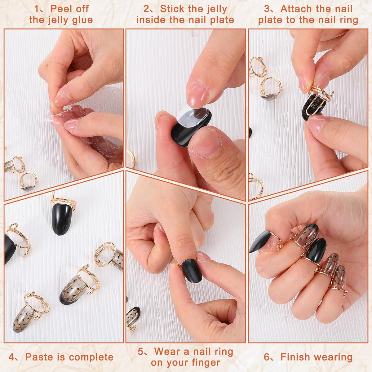 20PCS Reusable Nail Rings with Adhesive Tabs - Adjustable & Durable
