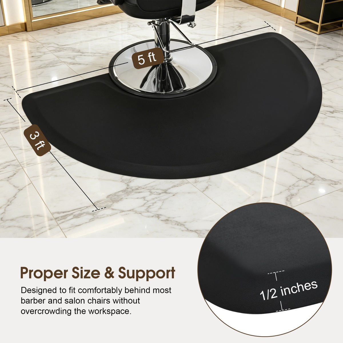 Salon Anti-Fatigue Floor Mat 3'x5' for Barber Chairs & Workstations