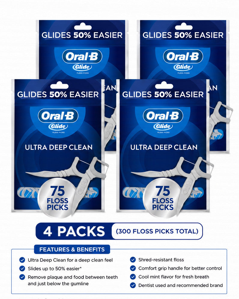 Dental Floss Picks Ultra Deep Clean Cool Mint 75 Count Pack of 4