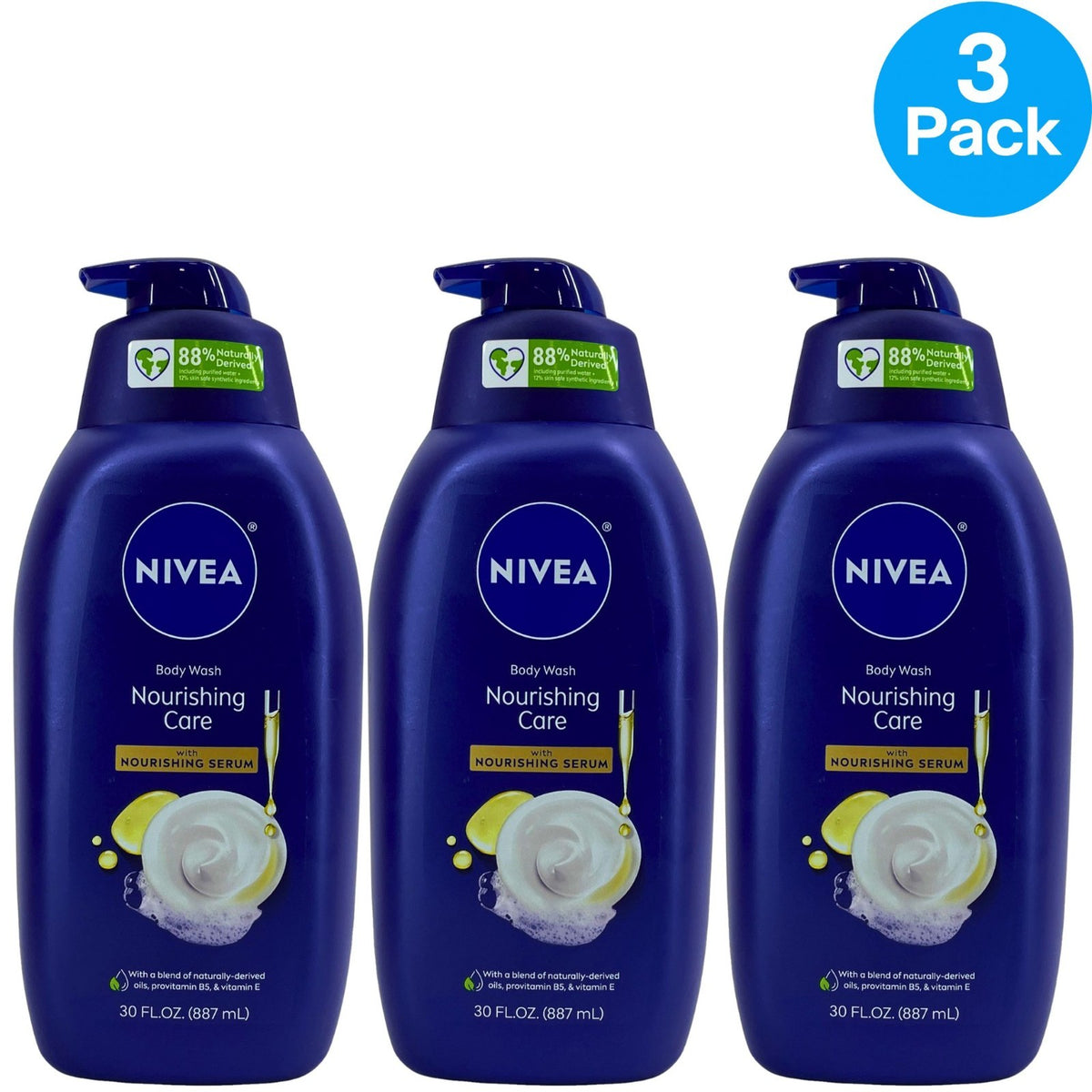 Nivea Nourishing Body Wash 30 Oz - 3 Pack Gentle Moisturizing Shower Gel