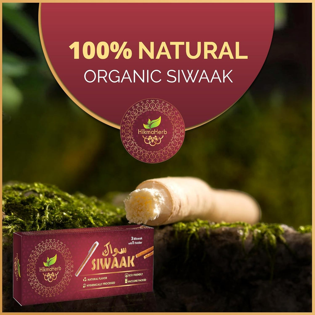 Natural Chewing Sticks with Holder - Pack of 3 Salvadora Persica Miswak