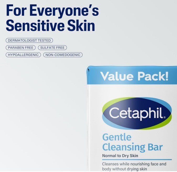 Cetaphil Gentle Cleansing Bar Soap Dry to Normal Sensitive Skin 6 Bars