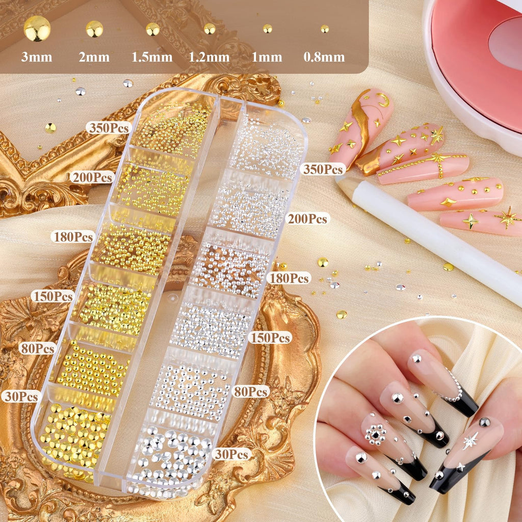 3D Star Nail Charms Set - Gold & Silver Metallic Nail Art Gems with Tweezers