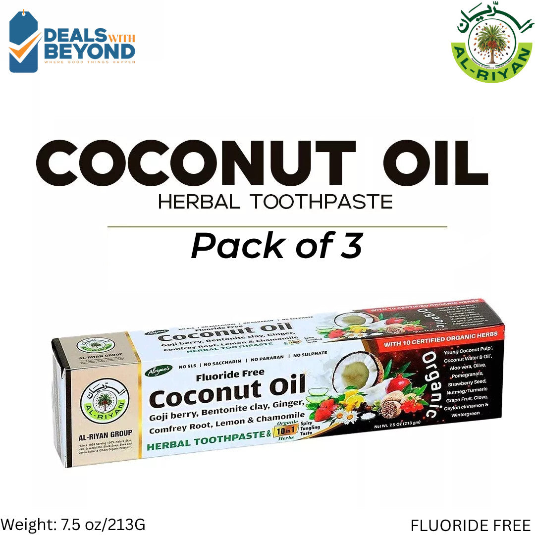 Organic Coconut Oil Herbal Toothpaste 10-in-1 Fluoride-Free Natural Oral Care Pack of 3