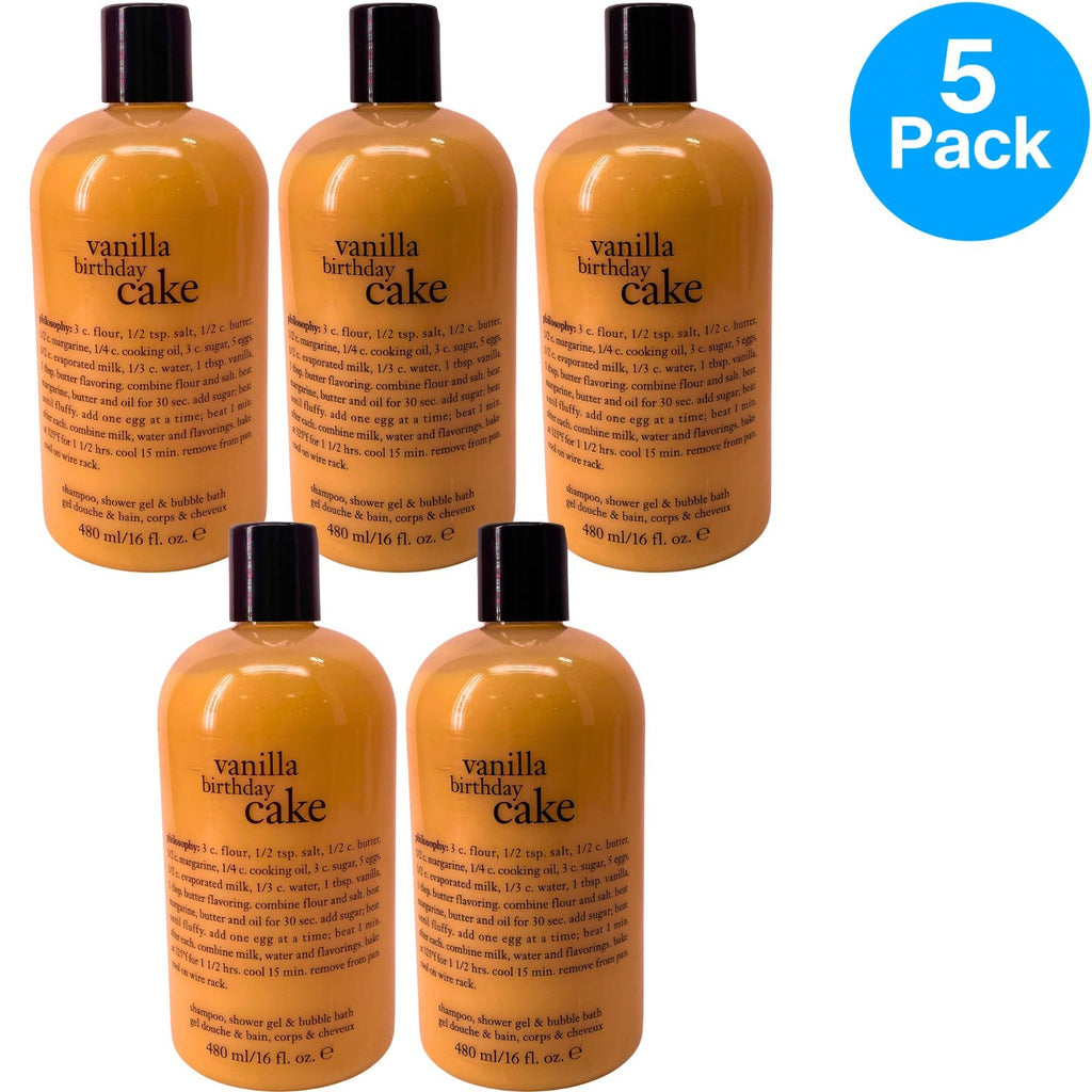 Vanilla Birthday Cake 3-in-1 Shampoo Shower Gel & Bubble Bath 16 oz - 5 Pack
