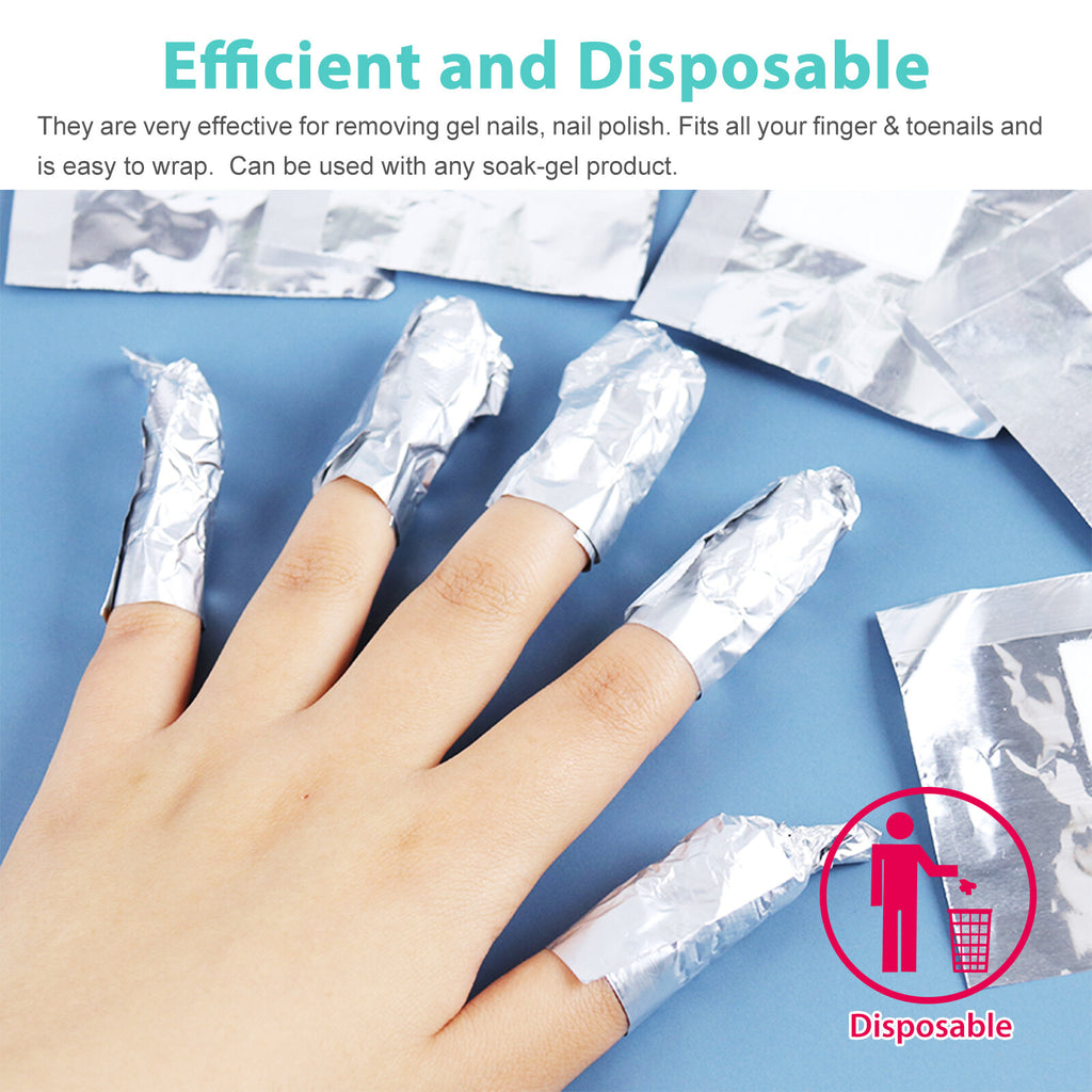 500PCS Nail Foil Wraps for Gel Polish Removal with Cotton Pads