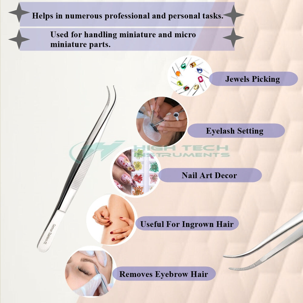 Stainless Steel Eyelash Extension Tweezers 5.5 Inch Angled Tip Beauty Tool