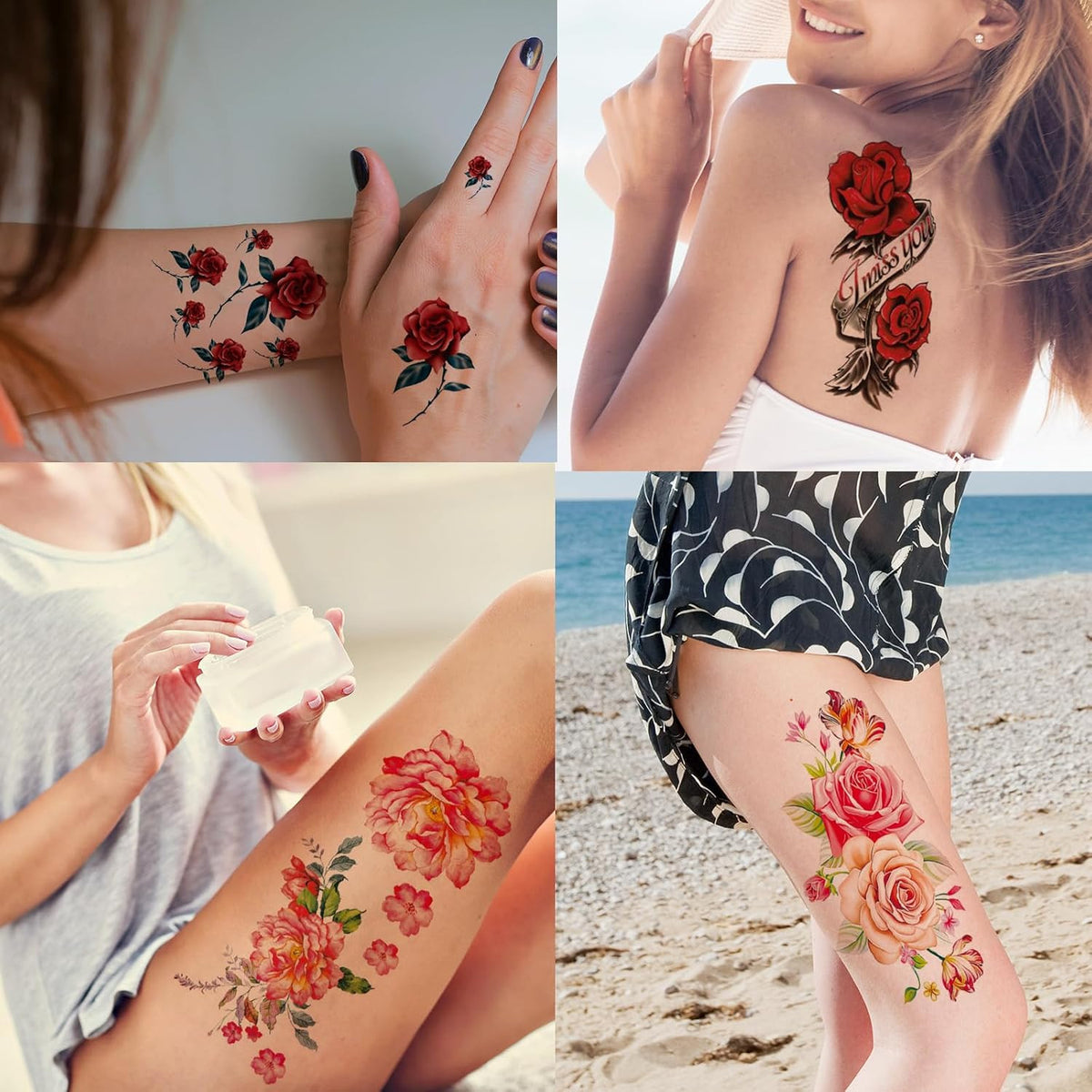 82 Sheets Floral Temporary Tattoos - Roses, Butterflies, Multicolor
