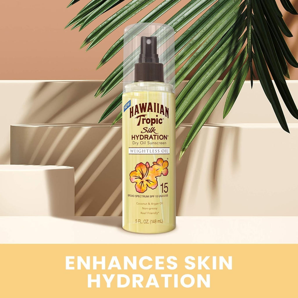 Hawaiian Tropic Weightless Hydration Dry Oil Sunscreen Spray SPF 15 - 5oz