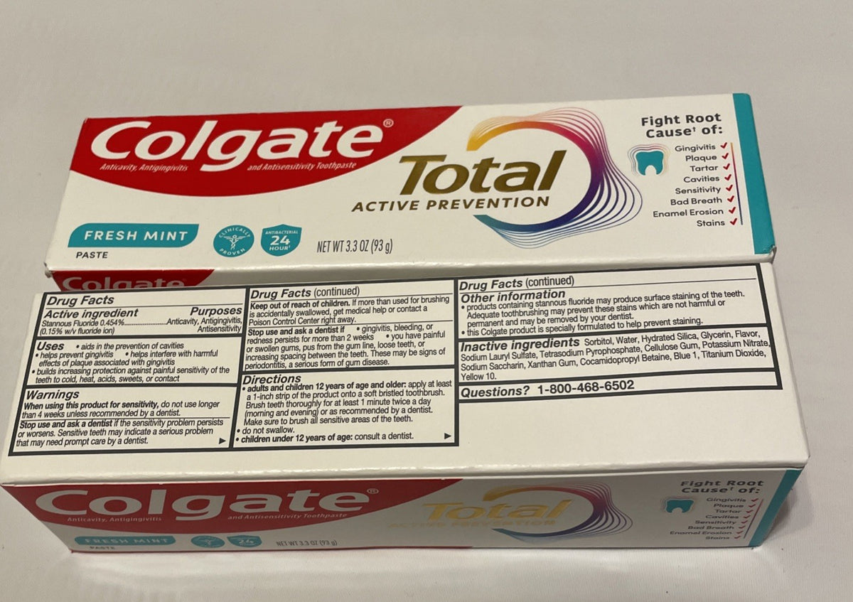 Colgate Total Fresh Mint Toothpaste 3.3Oz - Pack of 2