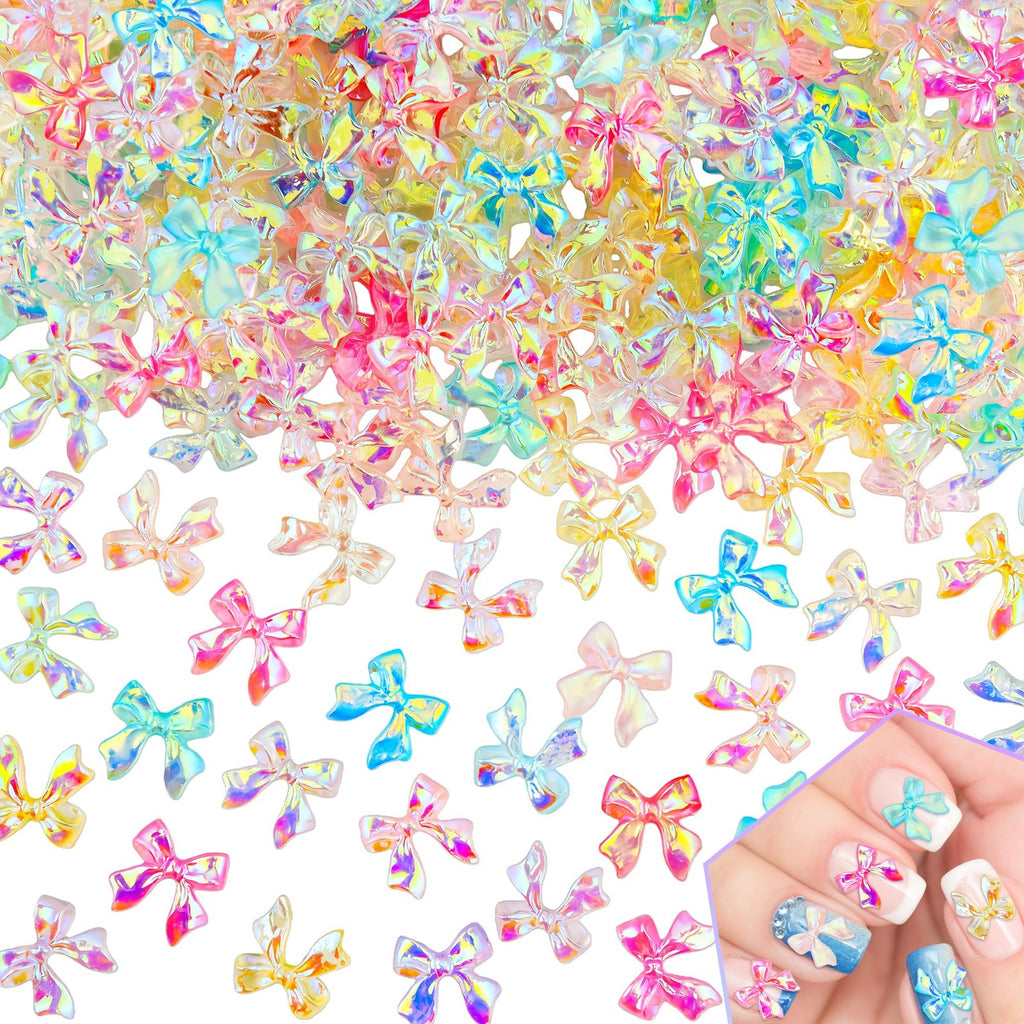 200PCS Bow Nail Charms Resin 3D Nail Art Decorations for Manicure