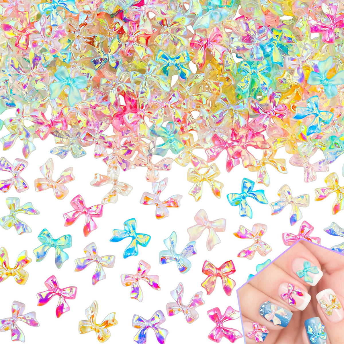 200PCS Bow Nail Charms Resin 3D Nail Art Decorations for Manicure