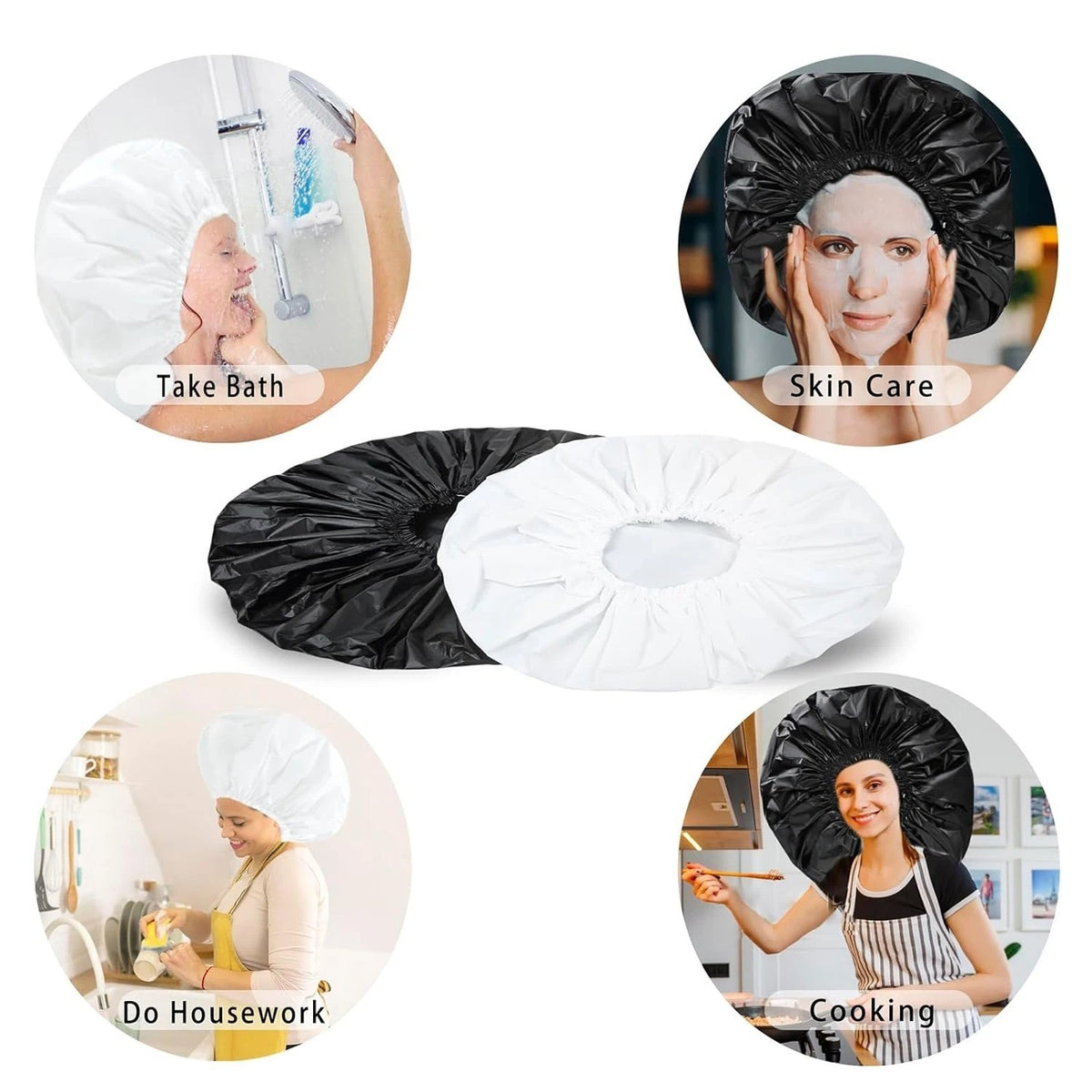 Extra Large Waterproof Shower Cap for Long Curly Hair - Reusable 2-Pack