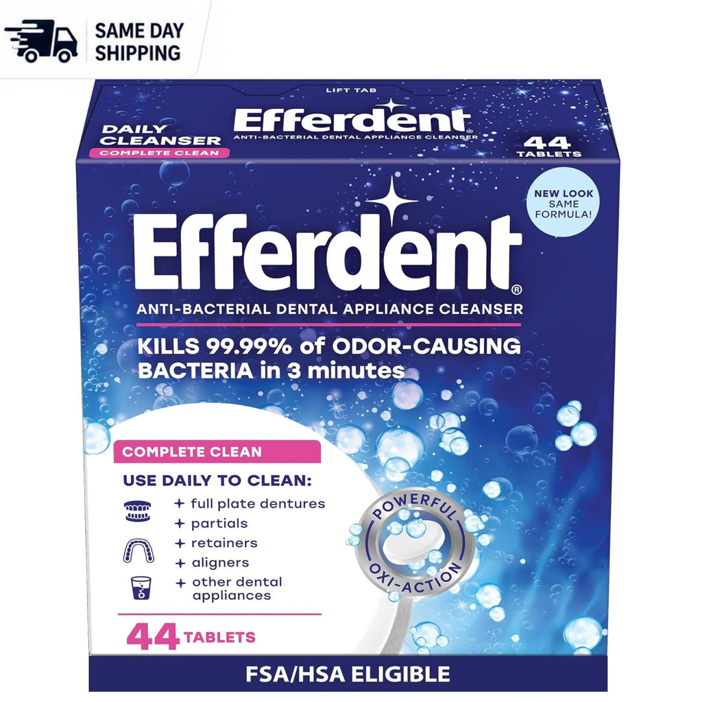 Fast-Acting Denture Cleaning Tablets - Kills Odors & Removes Stains in 3 Minutes