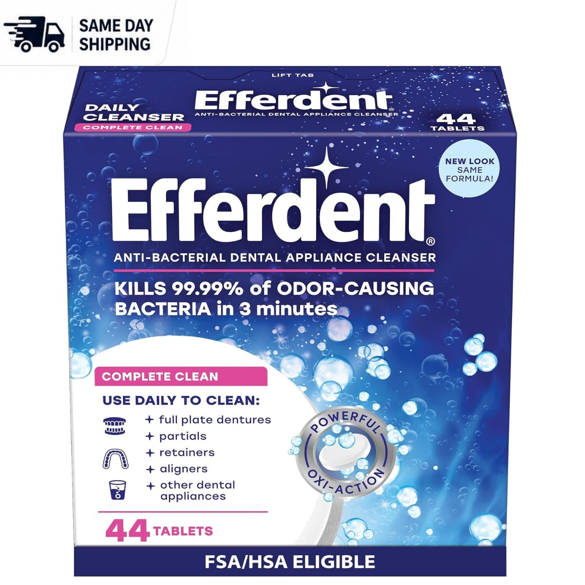 Fast-Acting Denture Cleaning Tablets - Kills Odors & Removes Stains in 3 Minutes