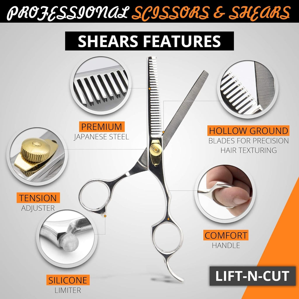 Professional Hair Cutting Scissors Set with Leather Case - Hairdresser Barber Tools