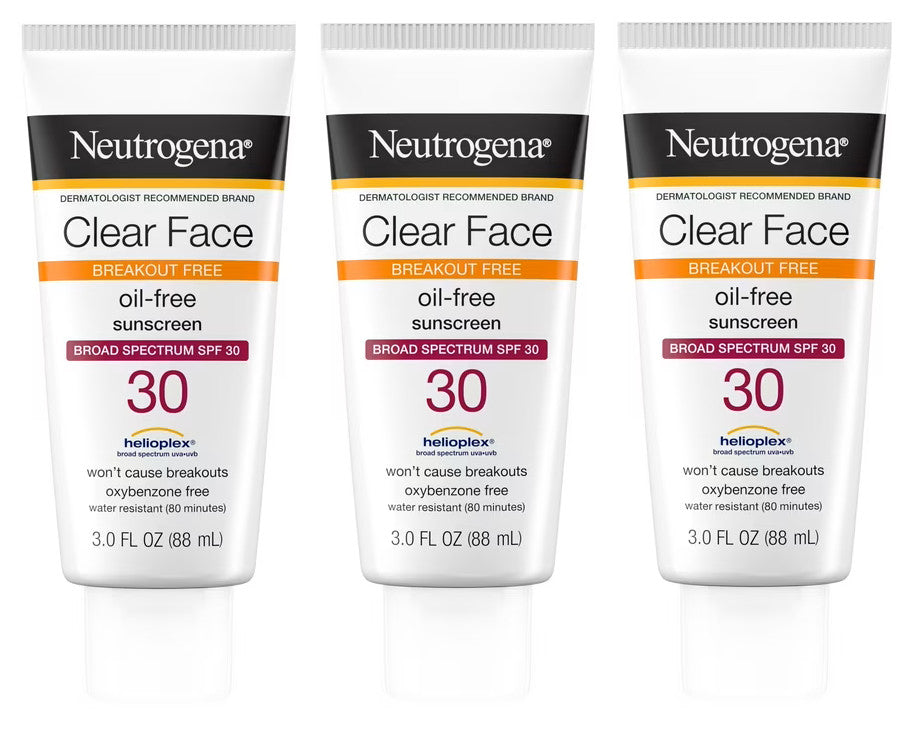 3 Pack SPF 30 Liquid Sunscreen Lotion for Face - Oil-Free, Fragrance-Free, Non-Comedogenic