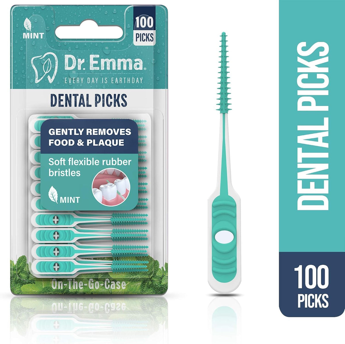 Dental Picks Mint Floss Picks 100 Count - Flexible Rubberized Interdental Cleaners