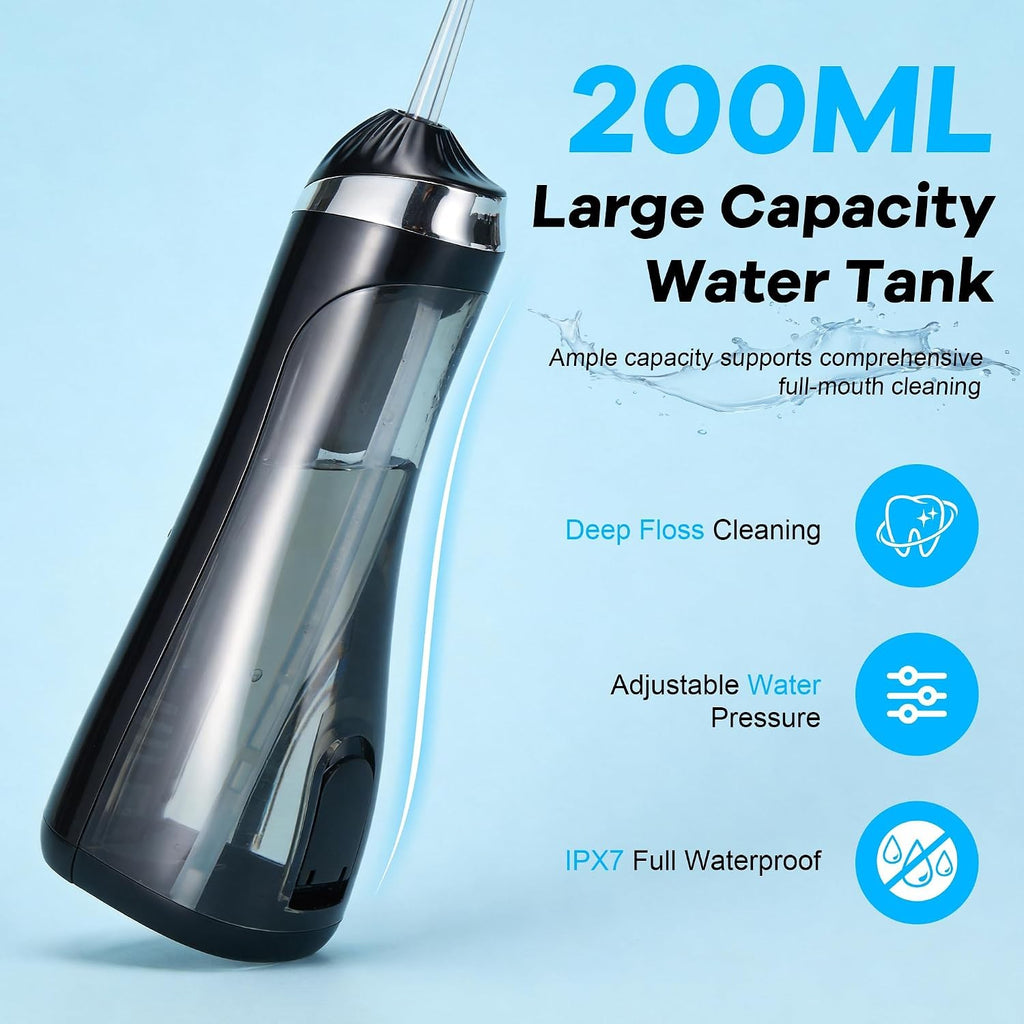 Cordless Water Flosser Dental Oral Irrigator 200ML 3 Modes for Deep Cleaning