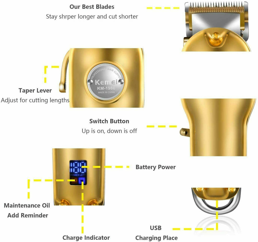 Cordless Hair Clippers Trimmer for Professional Barber & Home Use - Kemei