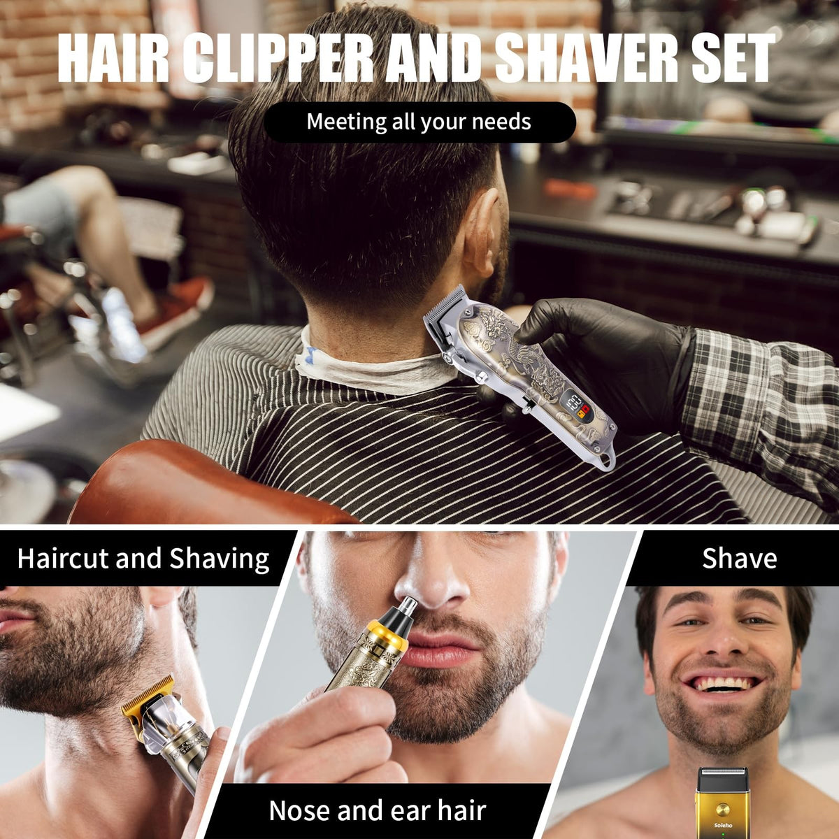 Professional Hair Clipper Set for Men with Trimmer & Shaver - Home & Barber Use
