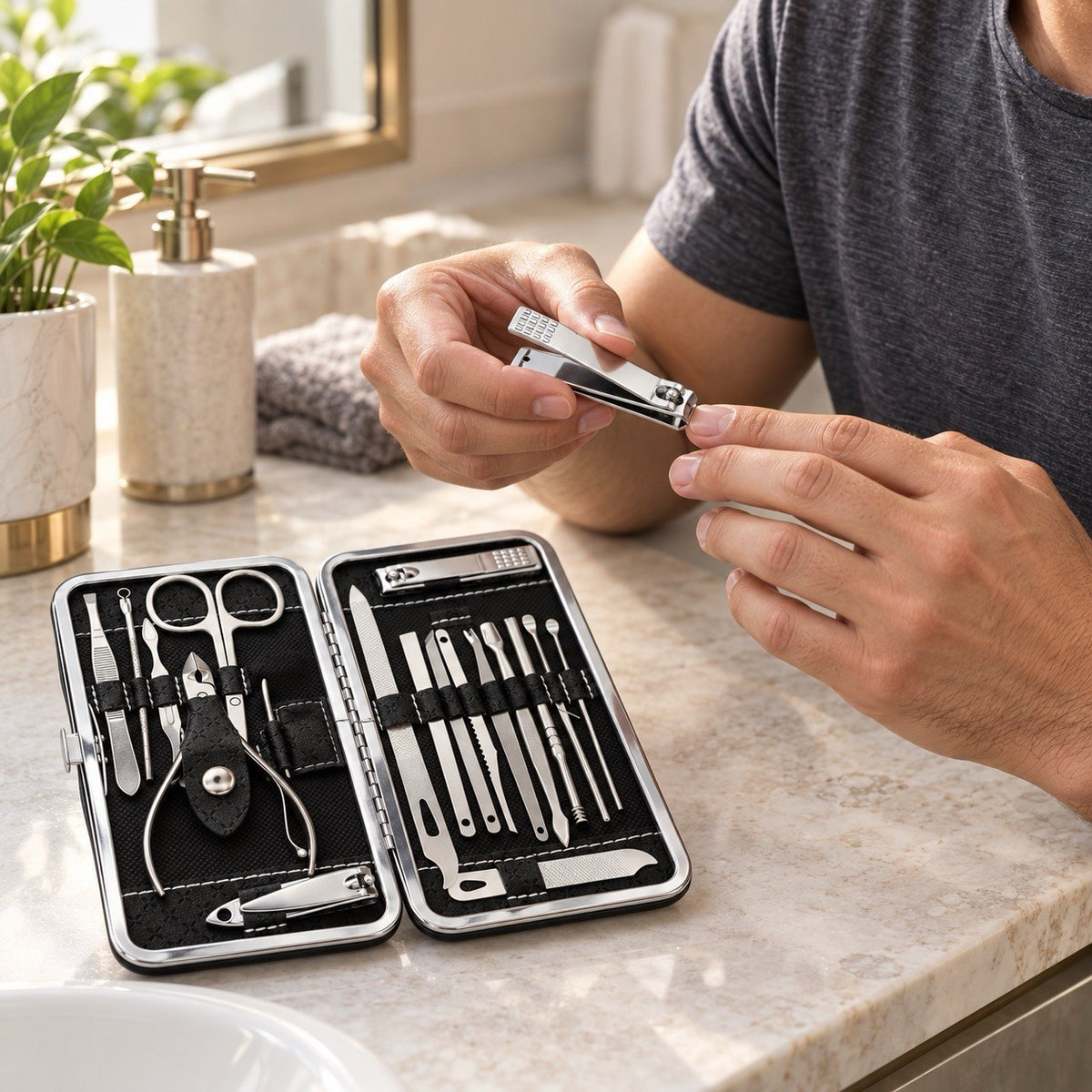 Manicure Pedicure Kit 19-Piece Stainless Steel Grooming Set with Travel Case