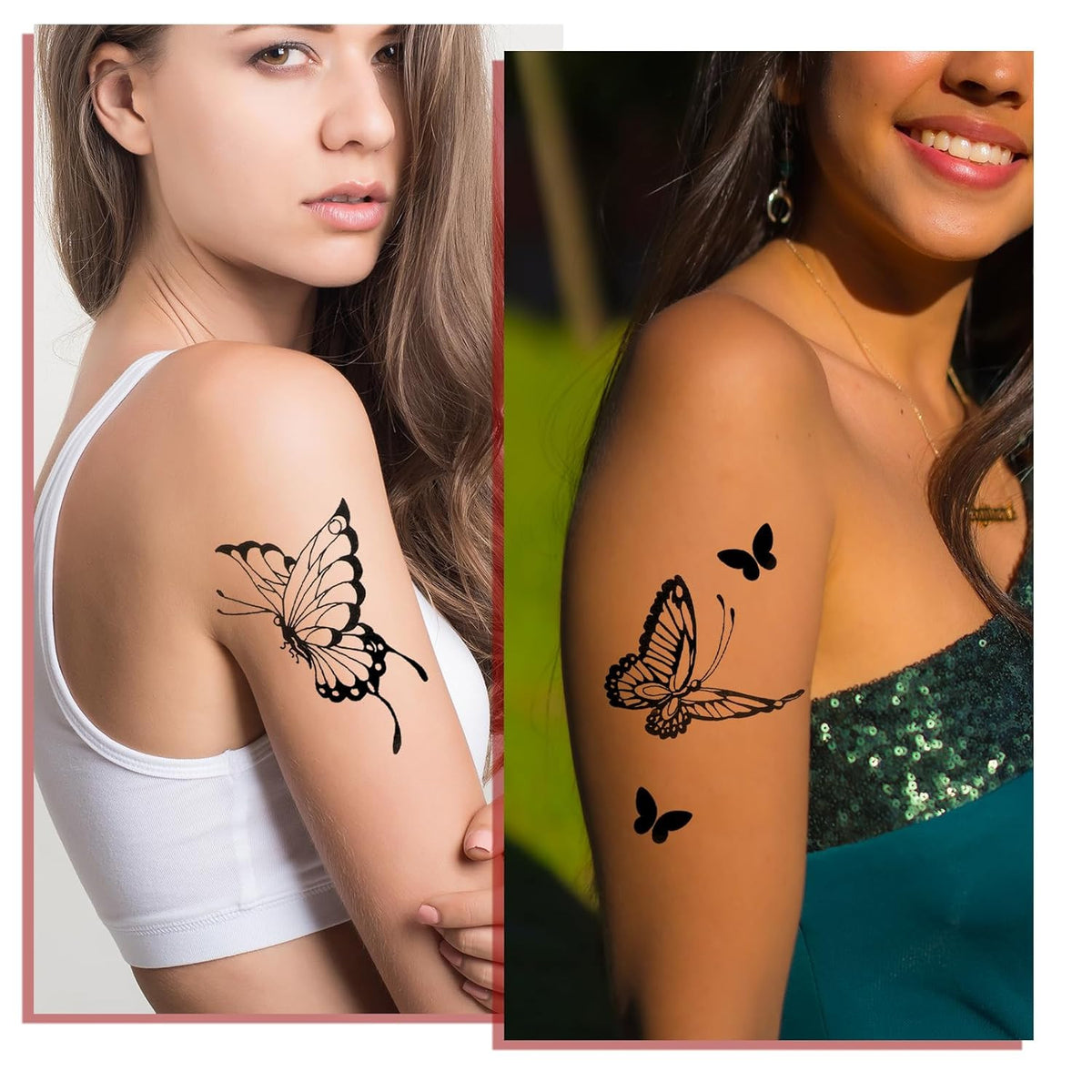 8 Sheets Black Butterfly Temporary Tattoos Waterproof 21x9.8cm
