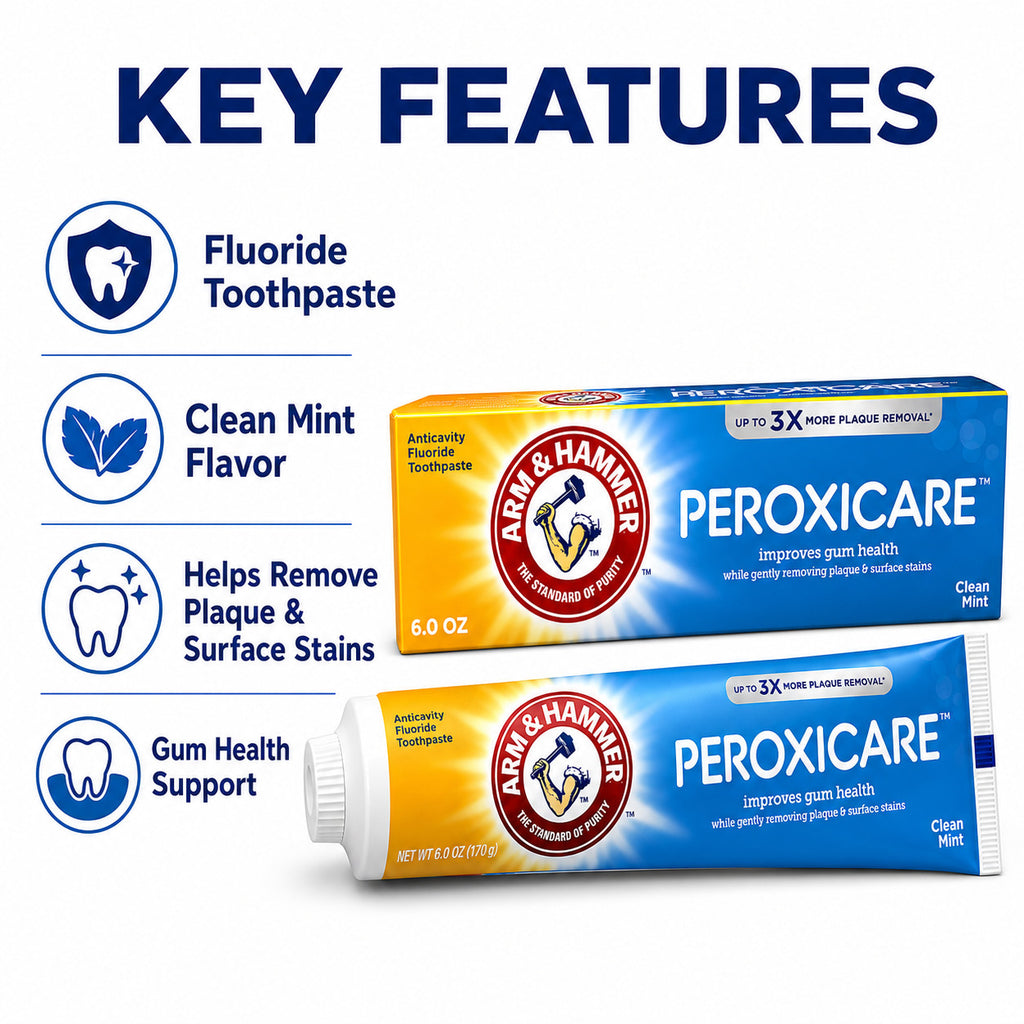 Arm & Hammer Peroxicare Fluoride Toothpaste 6 Pack - Fresh Mint, White Teeth
