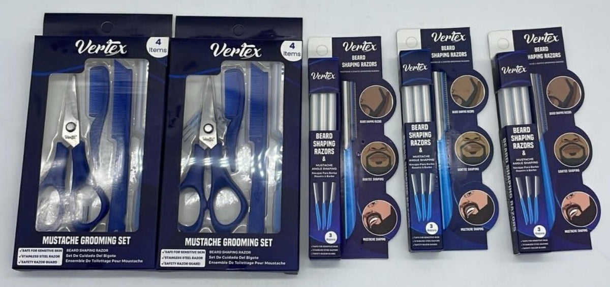 Mustache and Beard Grooming Razor Set - 4-Piece Beard Shaping & Styling Kit