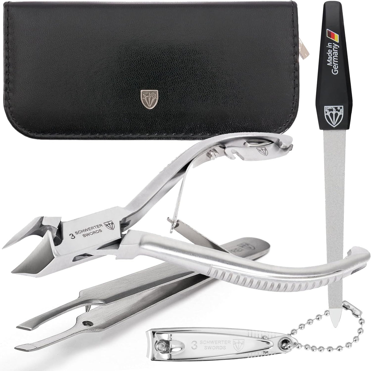 Professional Nail Nipper Set with Sapphire File & Tweezers - Manicure Pedicure Kit