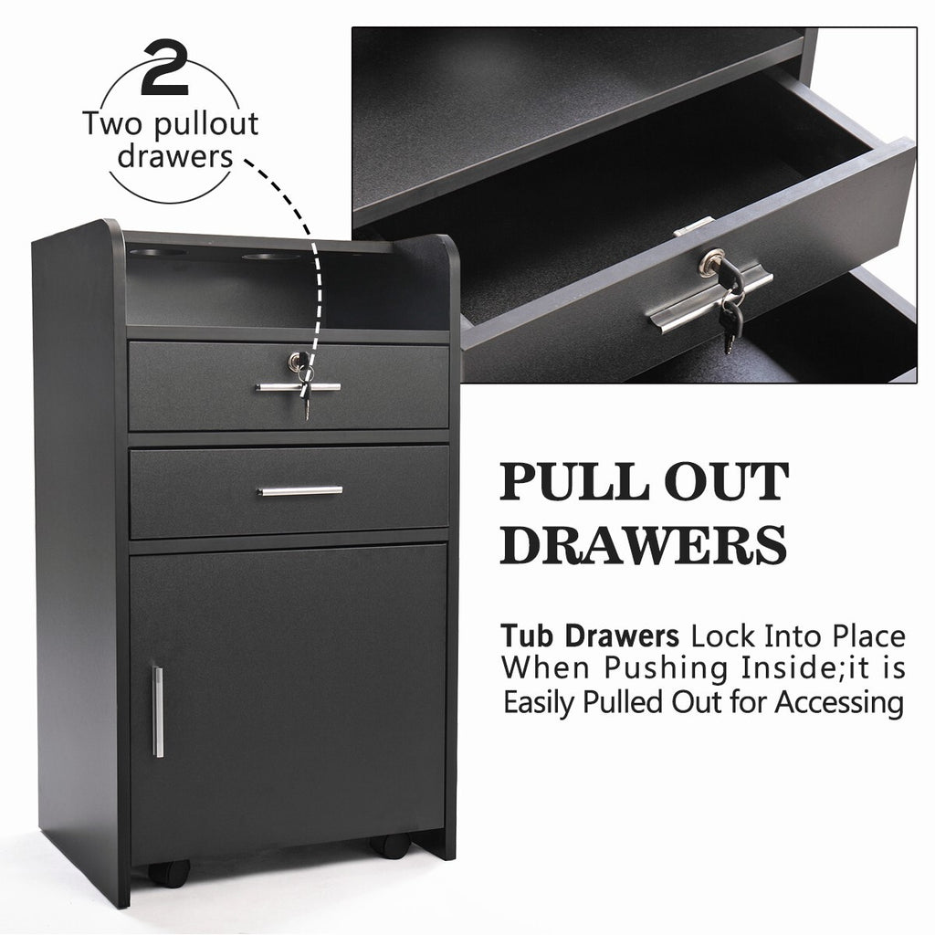 Salon Trolley Cabinet with Drawers & Hair Dryer Holders - Rolling Salon Station