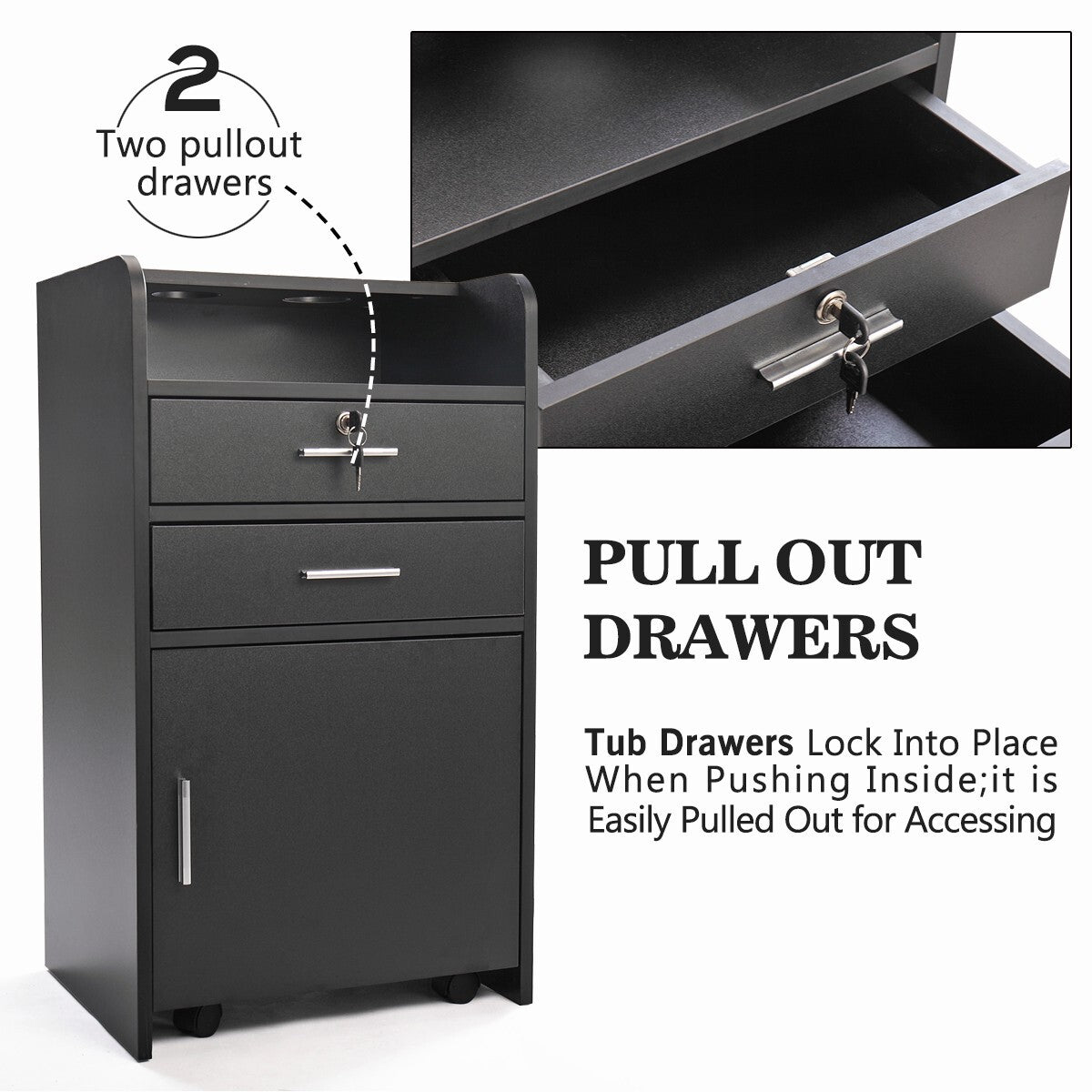 Salon Trolley Cabinet with Drawers & Hair Dryer Holders - Rolling Salon Station