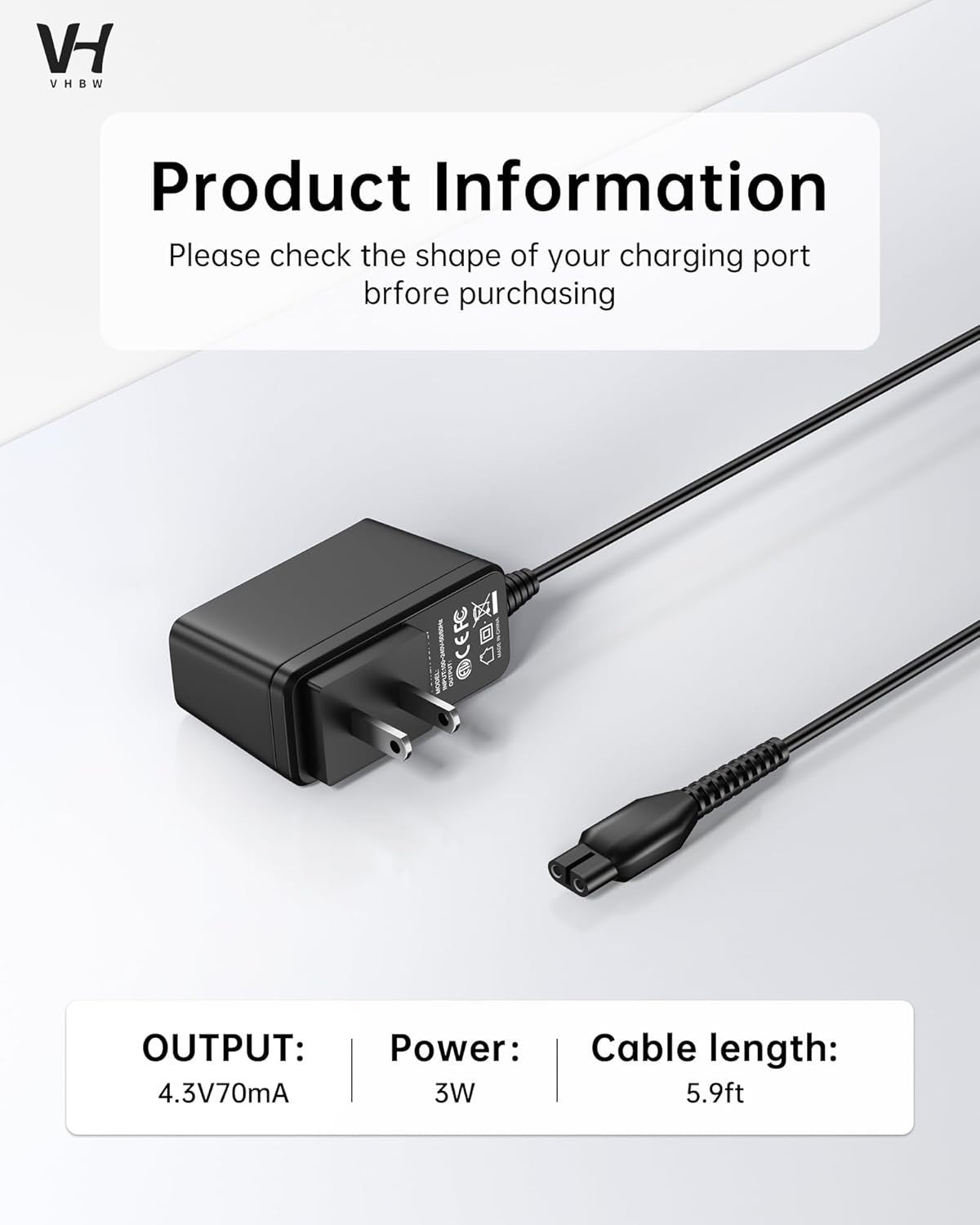 4.3V Trimmer Charger with 5FT Cable - Travel-Friendly Power Adapter