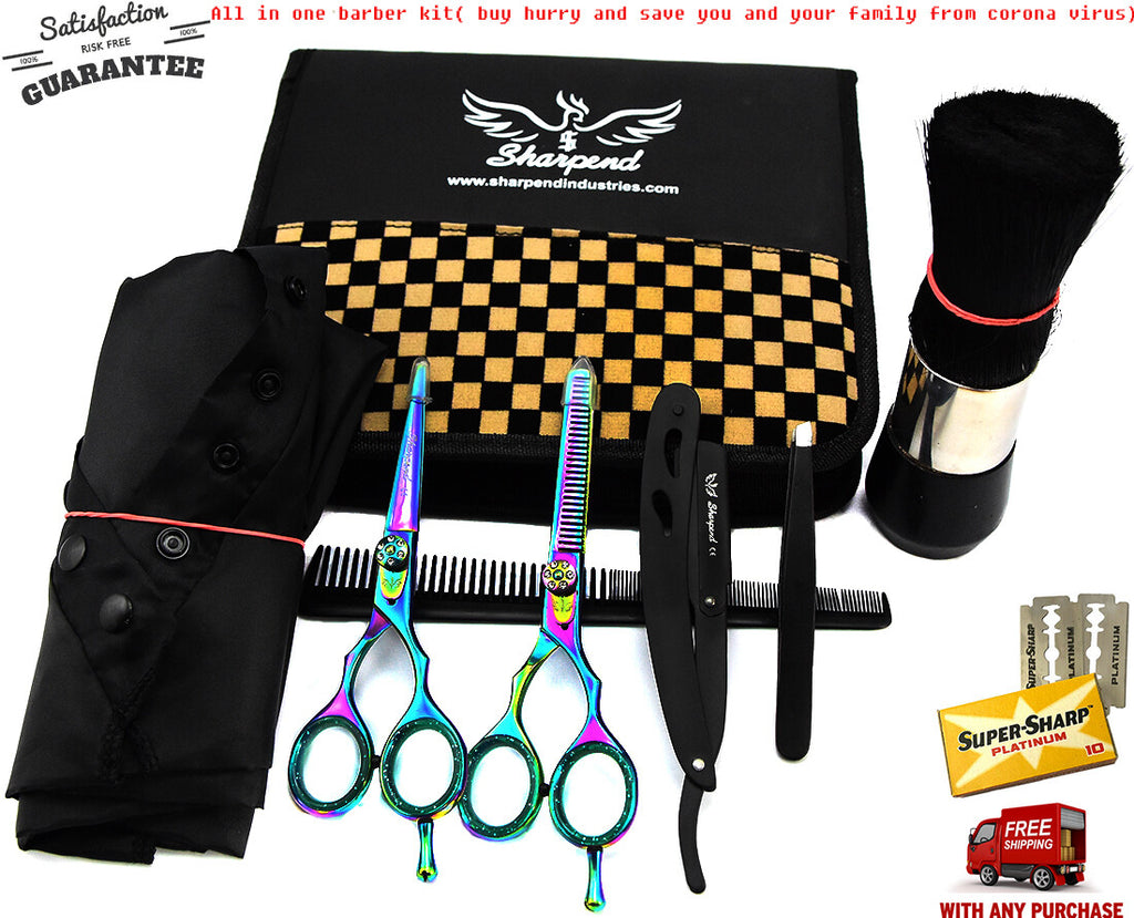 Professional Hairdressing Thinning & Cutting Scissors Set 5.5" with Razor & Pouch