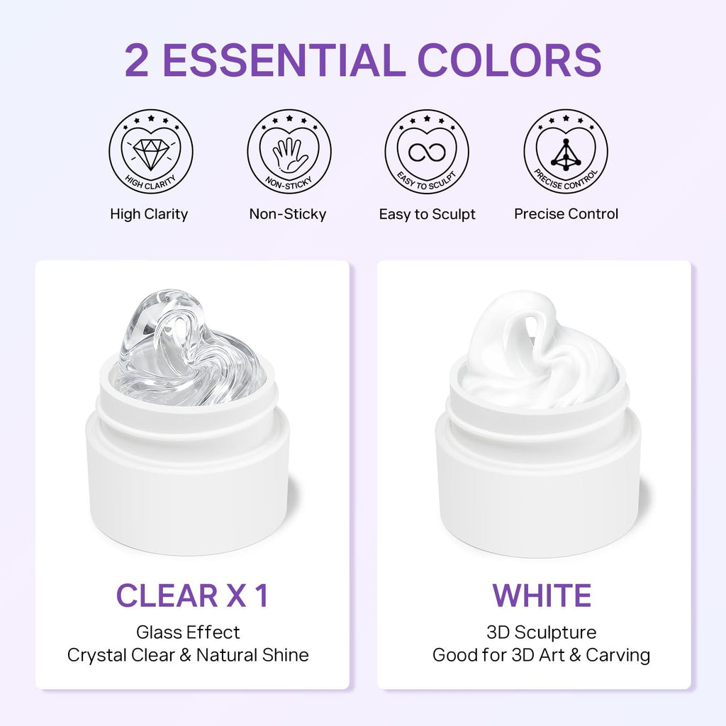 3D Nail Sculpting Gel Kit with Clear and White Polishes, Nail Mold & Forms