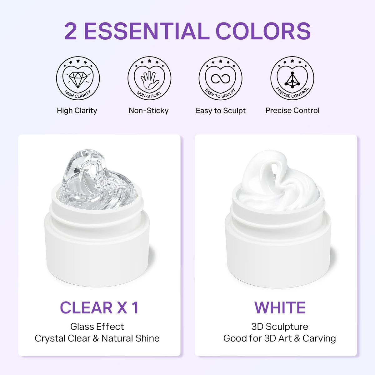 3D Nail Sculpting Gel Kit with Clear and White Polishes, Nail Mold & Forms
