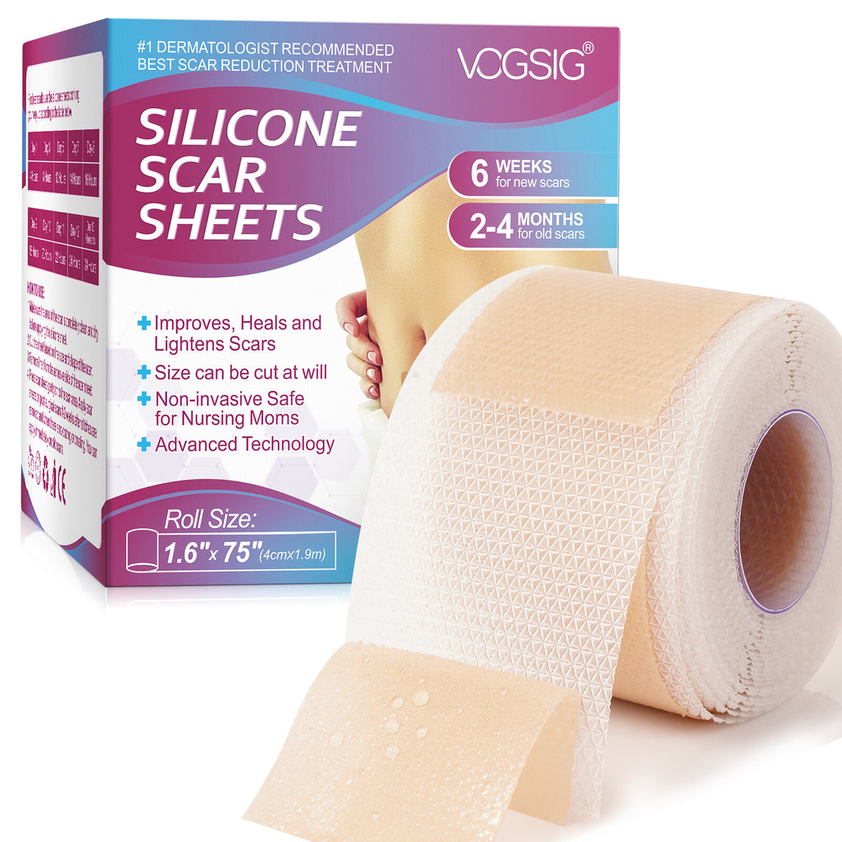 Scar Removal Silicone Tape for Hypertrophic Scars & Keloids - 1.6" x 60"-150"