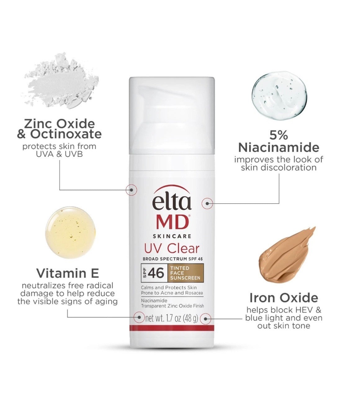 2-Pack Tinted Facial Sunscreen SPF 46 - EltaMD UV Clear, 1.7 oz Each, Exp 07/2028